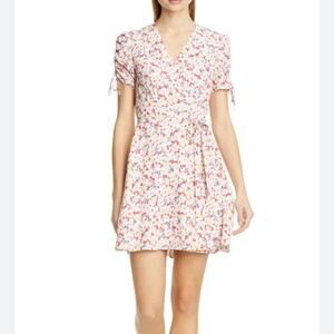 Polo Ralph Lauren Ditsy Floral Mini Wrap Dress Womens 4 Ruched Sleeve Casual